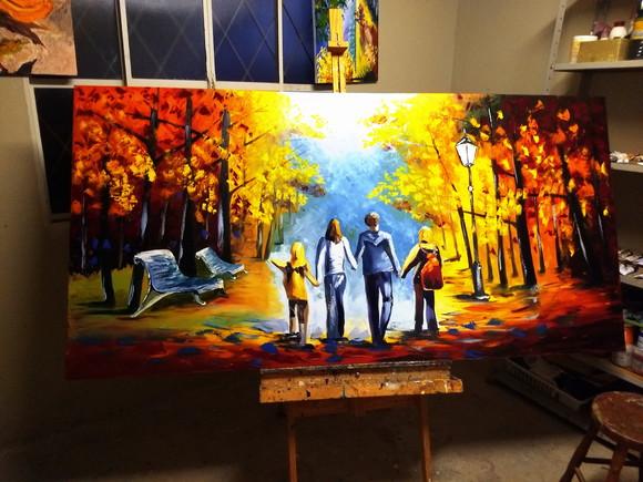 Quadros para Sala Pintura Família Feliz Presente de Natal