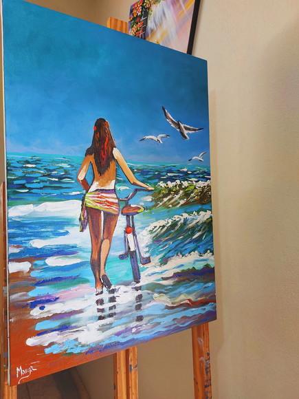 Quadros para Sala Pintura Mar Praia Bicicleta Black Friday