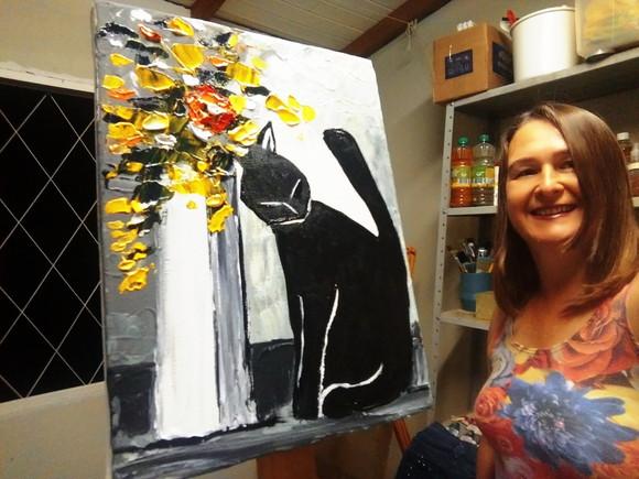 Quadros para Sala Pintura Moderno Animal Gato Black Friday