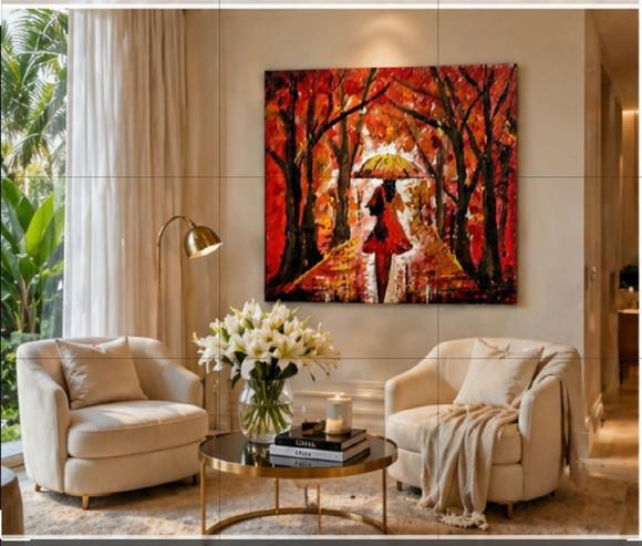Quadros para Sala Pintura Mulher na Chuva Presente de Natal