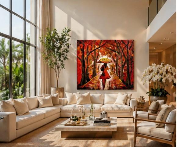 Quadros para Sala Pintura Mulher na Chuva Presente de Natal