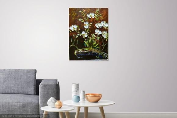 Quadros para Sala Pintura Orquídeas Brancas Black Friday