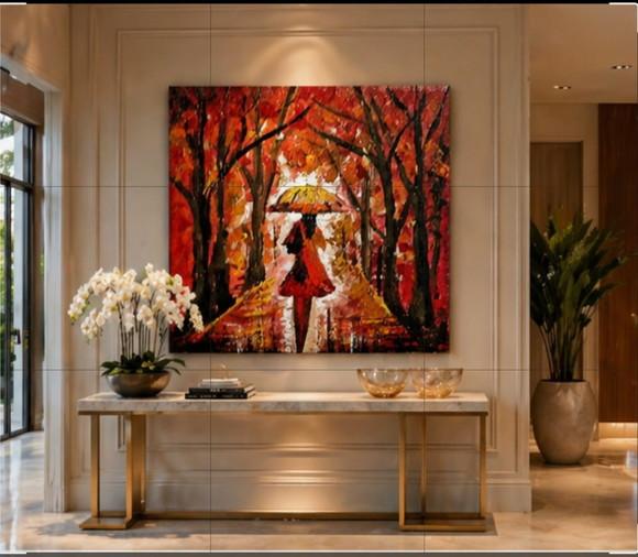Quadros para Sala Pintura Mulher na Chuva Presente de Natal