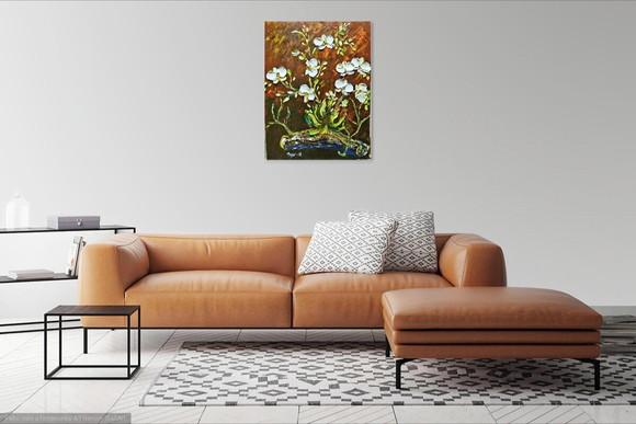 Quadros para Sala Pintura Orquídeas Brancas Black Friday