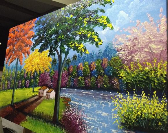 Quadros para Sala Pintura Paisagem Campo Presente de Natal