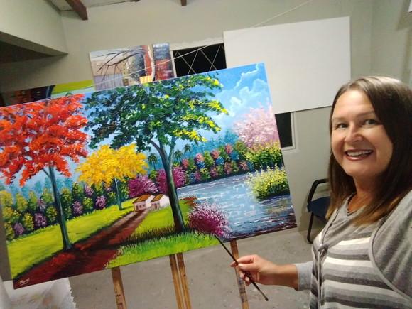 Quadros para Sala Pintura Paisagem Campo Presente de Natal
