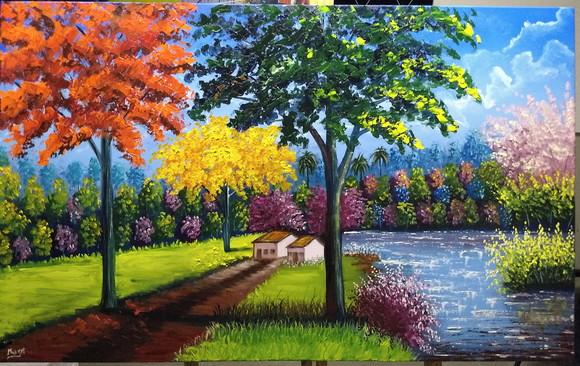 Quadros para Sala Pintura Paisagem Campo Presente de Natal