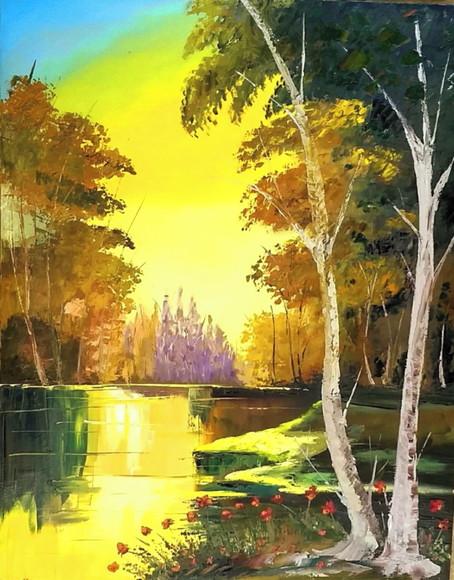 Quadros para Sala Pintura Paisagem Lago Presente de Natal
