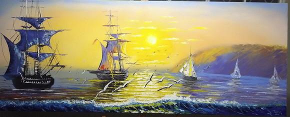 Quadros para Sala Pintura Paisagem Mar Caravelas Black Black
