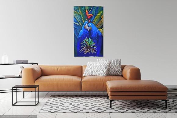 Quadros para Sala Pintura Tela Animais Passaros Araras Azuis