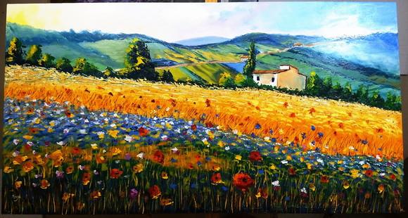 Quadros para Sala Pintura Tela Campo de Arroz Black Friday