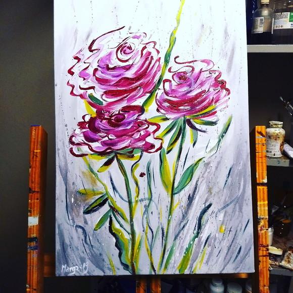 Quadros para Sala Pintura Tela Floral Rosa Aquarelado