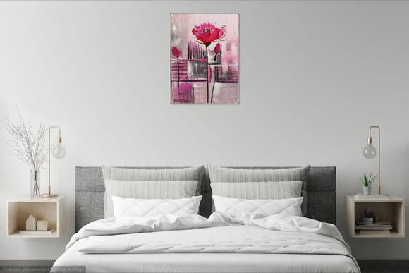 Quadros para Sala Pintura Tela Floral Moderno Papoula Rosa