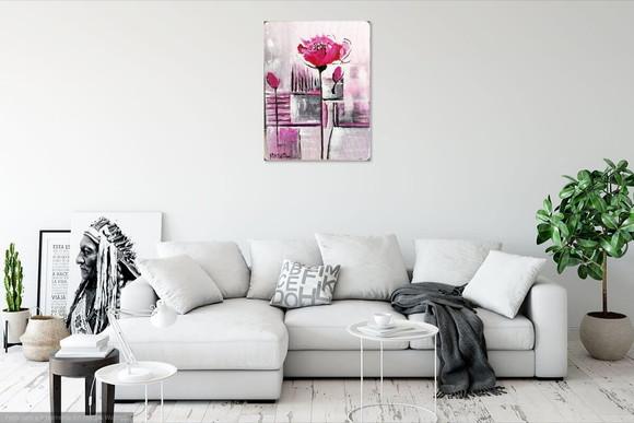 Quadros para Sala Pintura Tela Floral Moderno Papoula Rosa