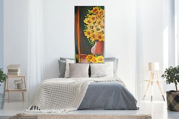 Quadros para Sala Pintura Tela Flores Amarelas Vaso de Barro