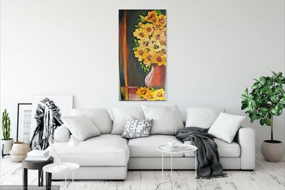 Quadros para Sala Pintura Tela Flores Amarelas Vaso de Barro