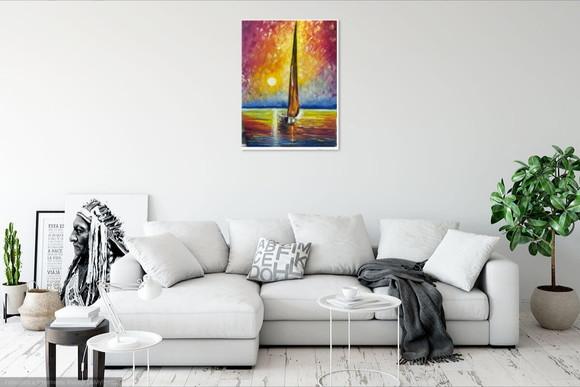 Quadros para Sala Pintura Tela Mar Barco a Vela Black Friday