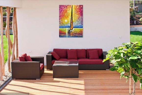 Quadros para Sala Pintura Tela Mar Barco a Vela Black Friday