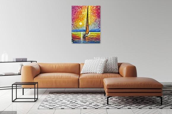 Quadros para Sala Pintura Tela Mar Barco a Vela Black Friday