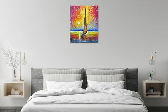 Quadros para Sala Pintura Tela Mar Barco a Vela Black Friday