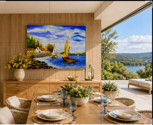 Quadros para Sala Pintura Tela Mar Praia Barcos Black Friday