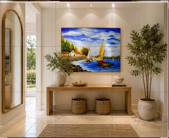 Quadros para Sala Pintura Tela Mar Praia Barcos Black Friday