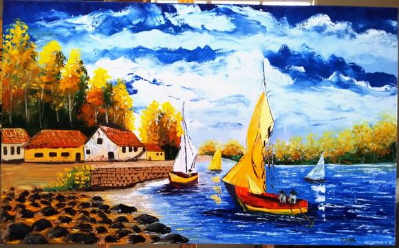 Quadros para Sala Pintura Tela Mar Praia Barcos Black Friday