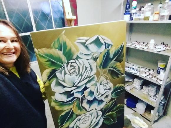 Quadros para Sala Pintura Tela Moderno Rosas Black Friday