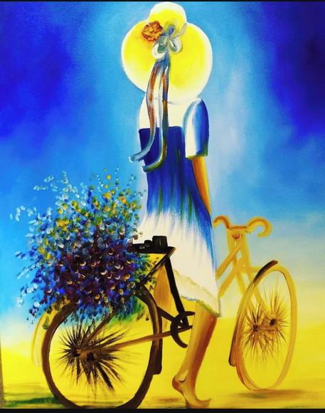Quadros para Sala Pintura Tela Mulher Ciclista Esportes Bike
