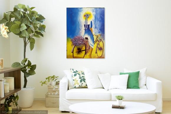Quadros para Sala Pintura Tela Mulher Ciclista Esportes Bike