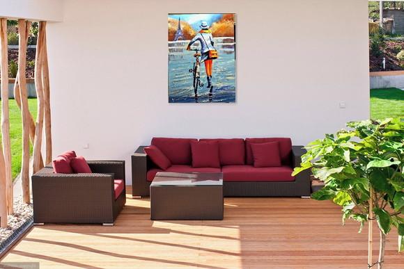 Quadros para Sala Pintura Tela Mulher Bike Pedalar em París