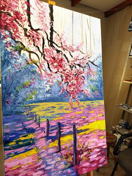 Quadros para Sala Pintura Tela Paisagem Alvorada Cor de Rosa