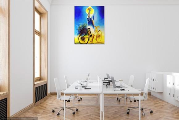 Quadros para Sala Pintura Tela Paisagem Esporte Bike Mulher