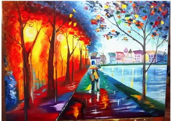Quadros para Sala Pintura Tela Paisagem Urbana Apaixonados