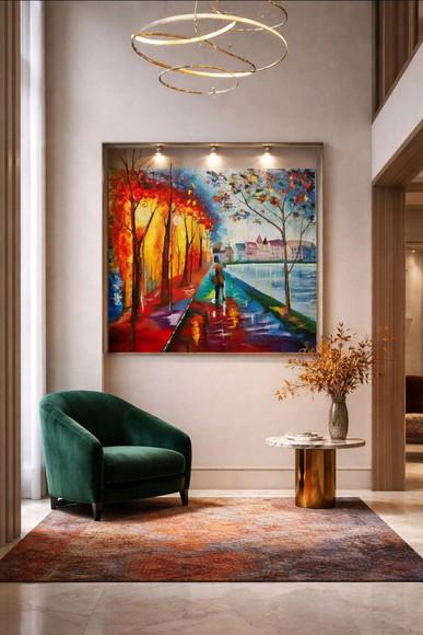 Quadros para Sala Pintura Tela Paisagem Urbana Apaixonados