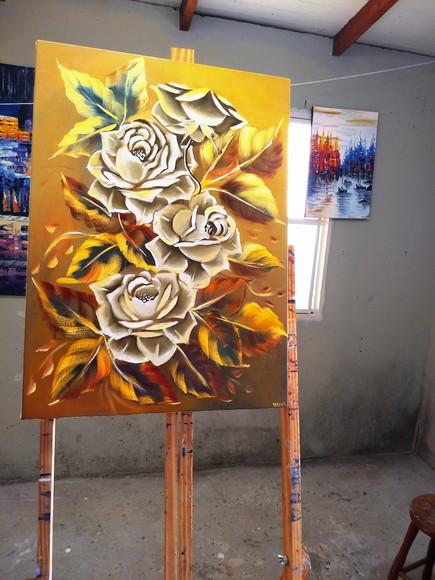 Quadros para Sala Pintura Tela Rosas Black Friday