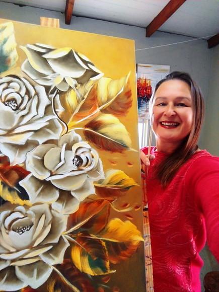 Quadros para Sala Pintura Tela Rosas Black Friday