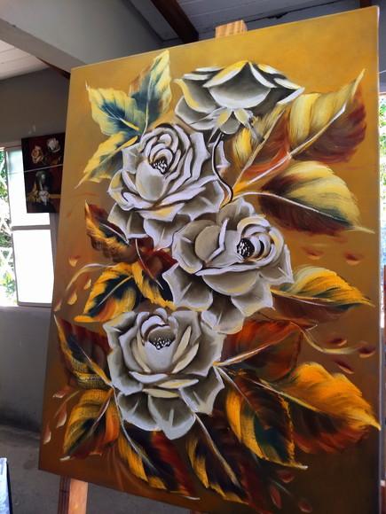 Quadros para Sala Pintura Tela Rosas Black Friday