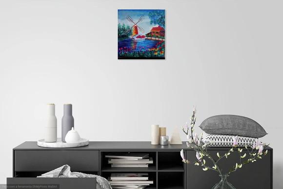 Quadros para Sala Tela Marina Moinho de Vento Holanda