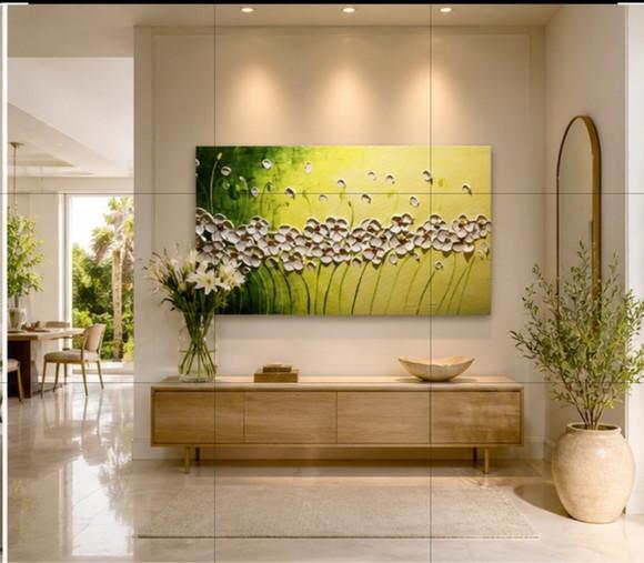 Quadros Pintura Abstrato Florzinhas Brancas Black Friday