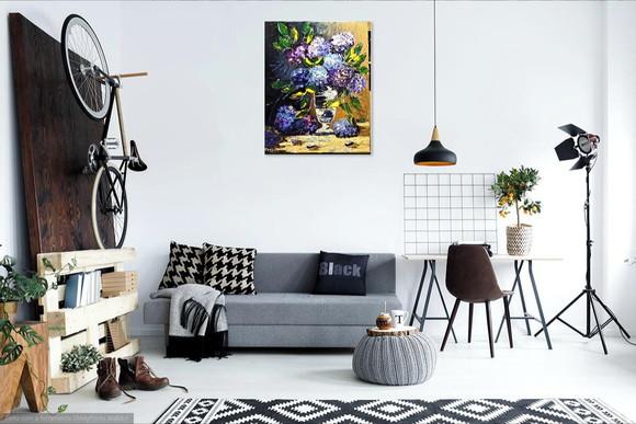 Quadros Pintura Abstrato Moderno Hortênsias Black Friday
