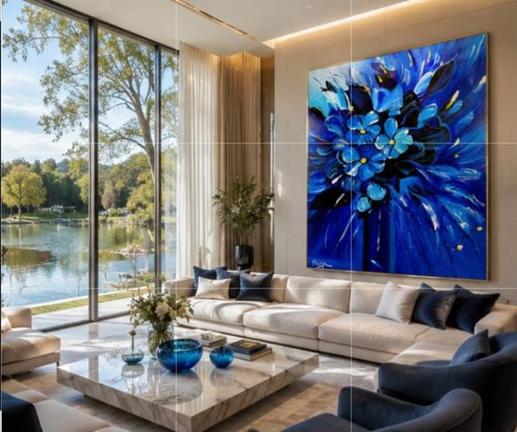 Quadros Pintura Abstrato Moderno Flowers Blue Black Friday
