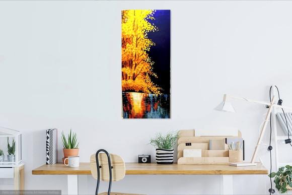 Quadros Pintura Árvore Amarela Reflexo na Água Black Friday