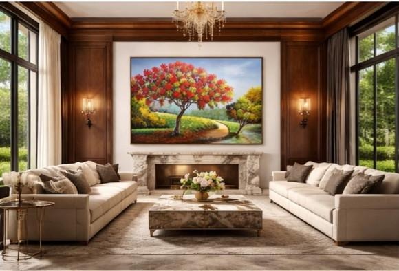 Quadros Pintura Campo Árvore Flamboiant Presente de Natal