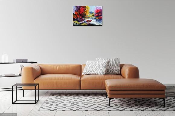 Quadros Pintura em Tela Abstrato Barcos no Lago Black Friday