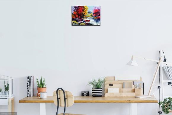 Quadros Pintura em Tela Abstrato Barcos no Lago Black Friday