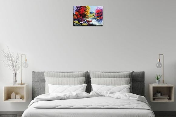 Quadros Pintura em Tela Abstrato Barcos no Lago Black Friday