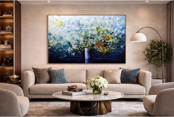 Quadros Pintura em Tela Abstrato Moderno Bolhas Black Friday