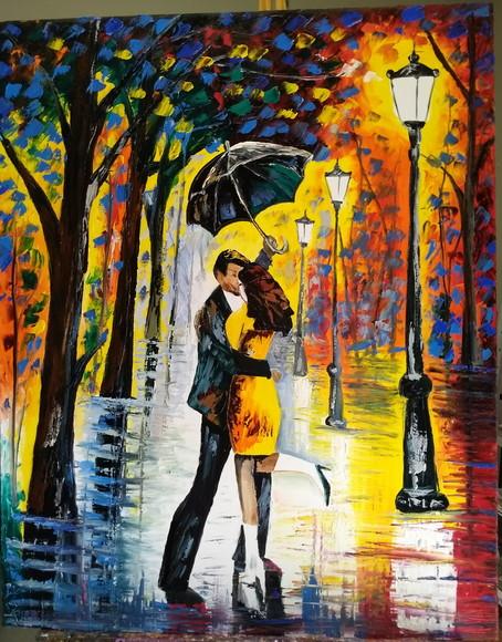 Quadros Pintura em Tela Abstrato Moderno Dançando na Chuva