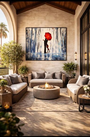 Quadros Pintura em Tela Abstrato Moderno Love Umbrela Red